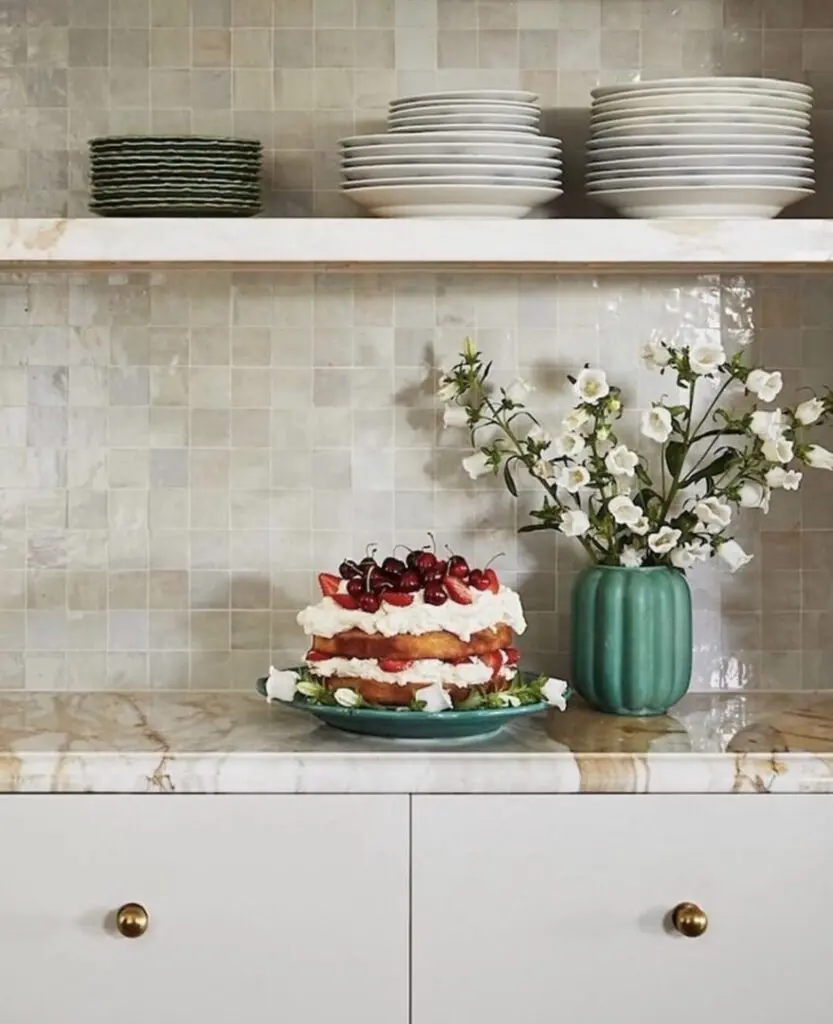 kök med backsplash i vitt zellige kakel