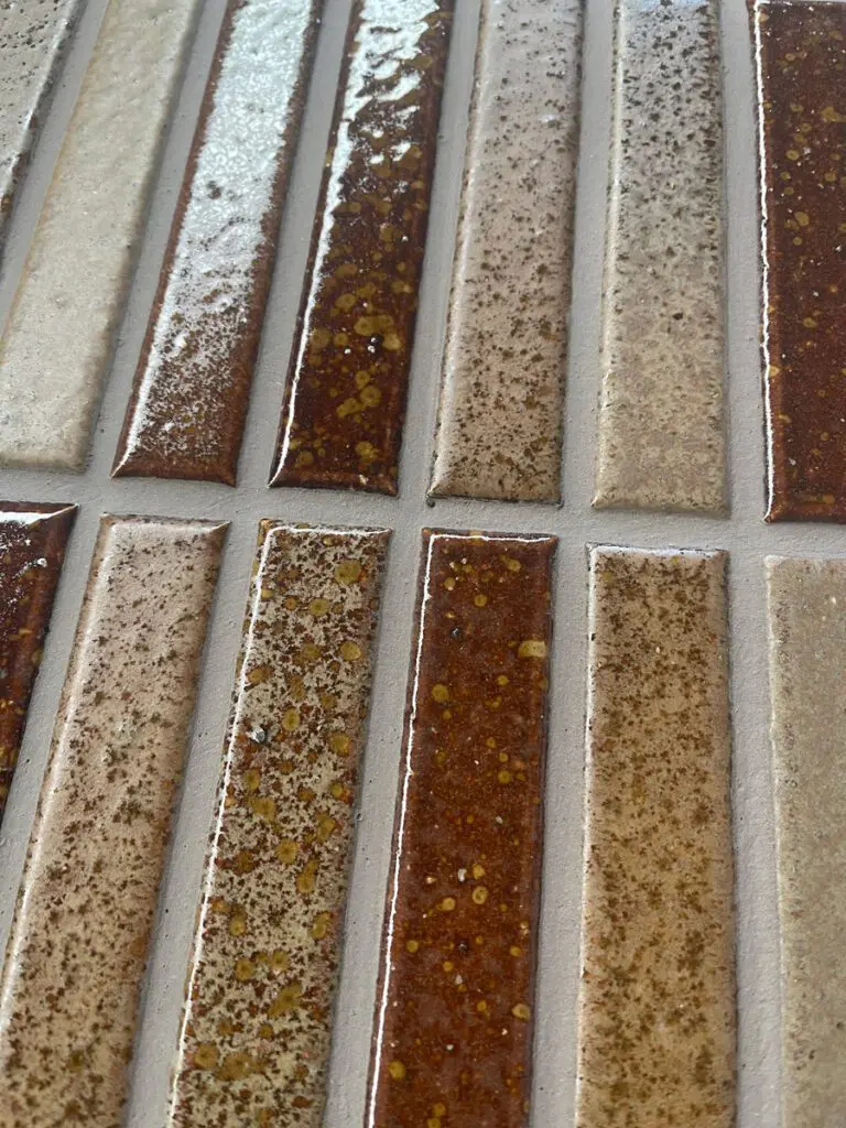 close-up of japanese ceramic mosaic in a mix of brown tones