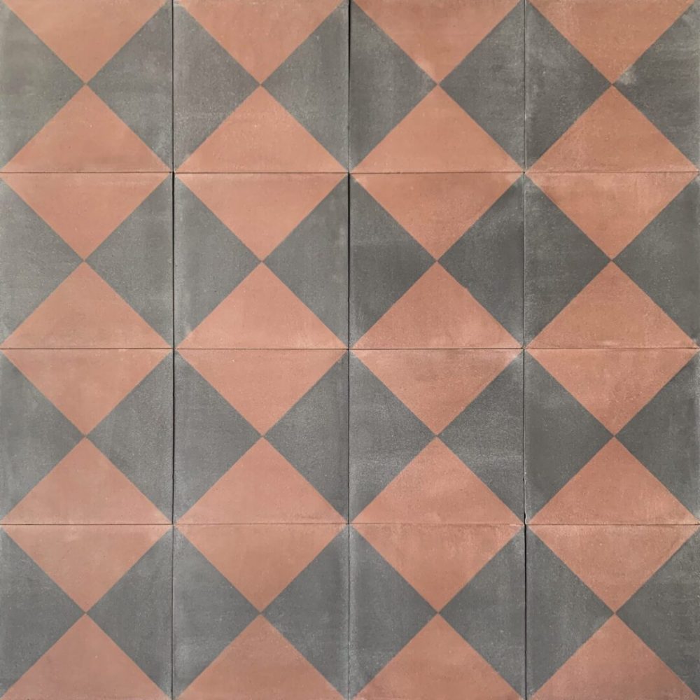 rutigt cementgolv i svart och rött