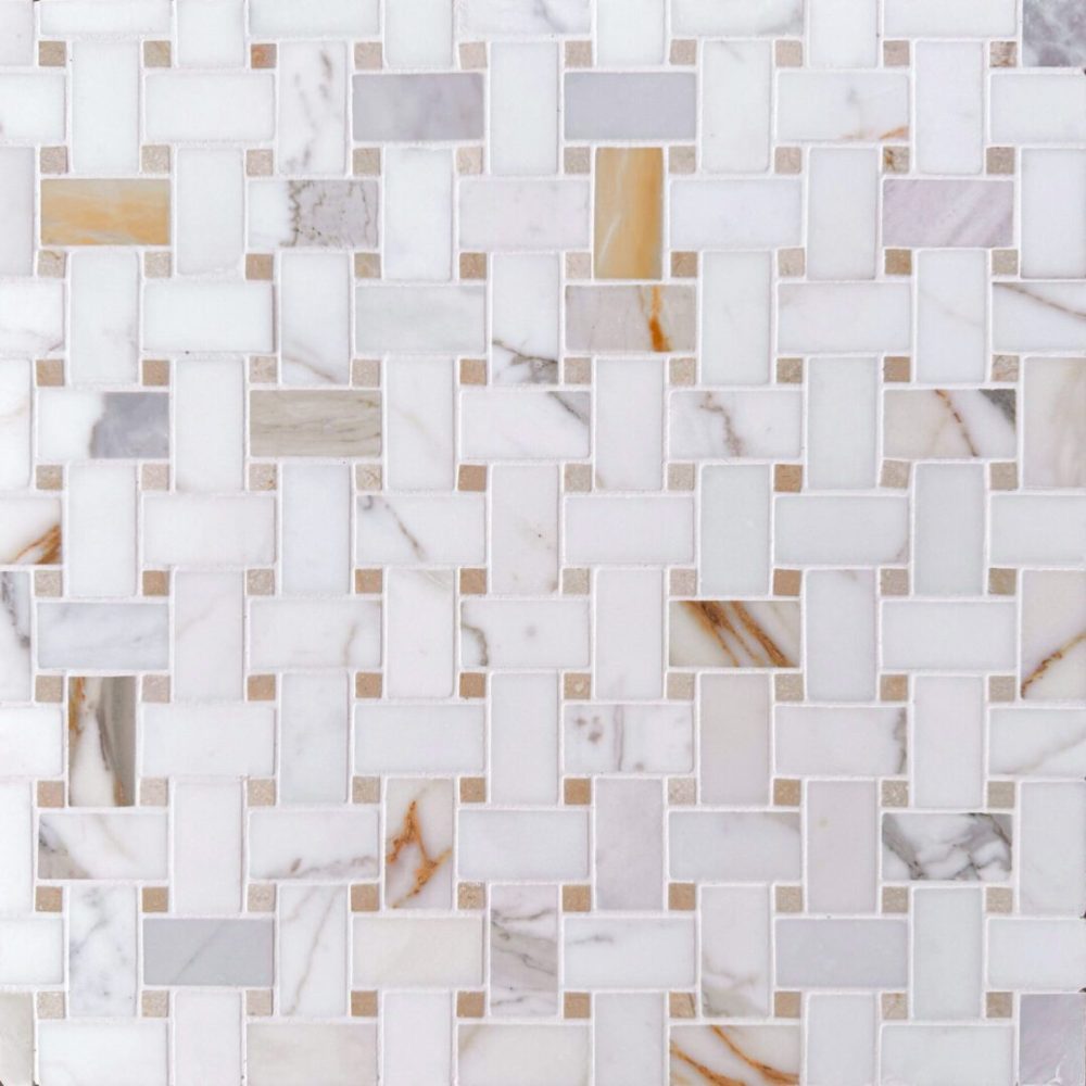 Basket Weave Calacatta med fogfärgen Vit